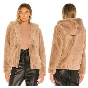 NWT Blank NYC XS Faux Fur Hooded Bomber Coat Jacket in Sand Stoner